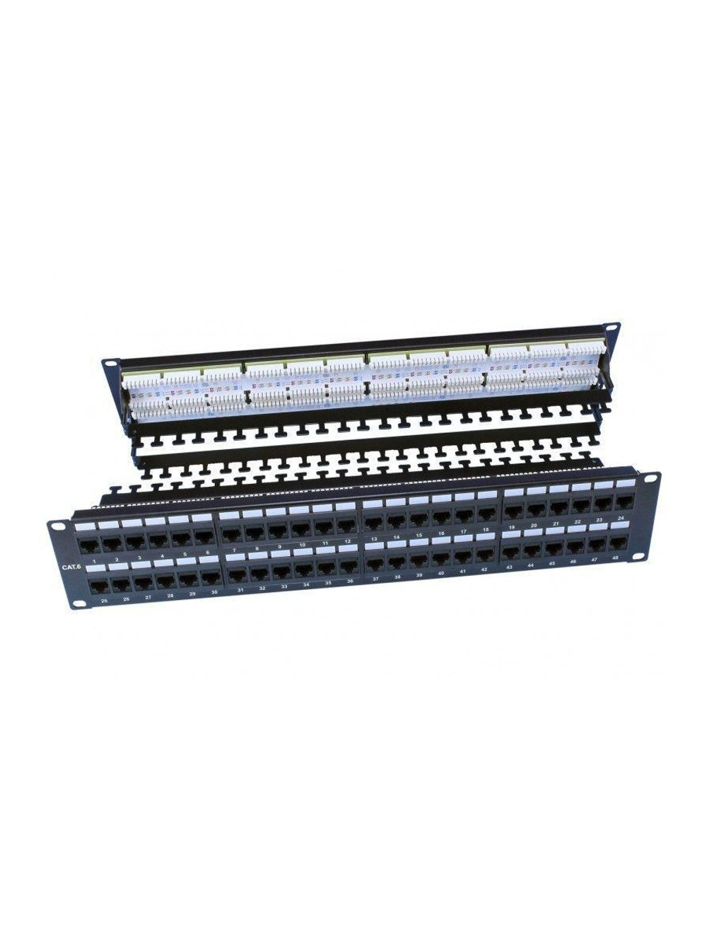 Патч-панель PP3-19-48-8P8C-C6-110D 19дюйм 2U 48 портов RJ45 кат.6 Dual IDC ROHS черн. (задн. каб. организат. в компл.) Hyperline 246108