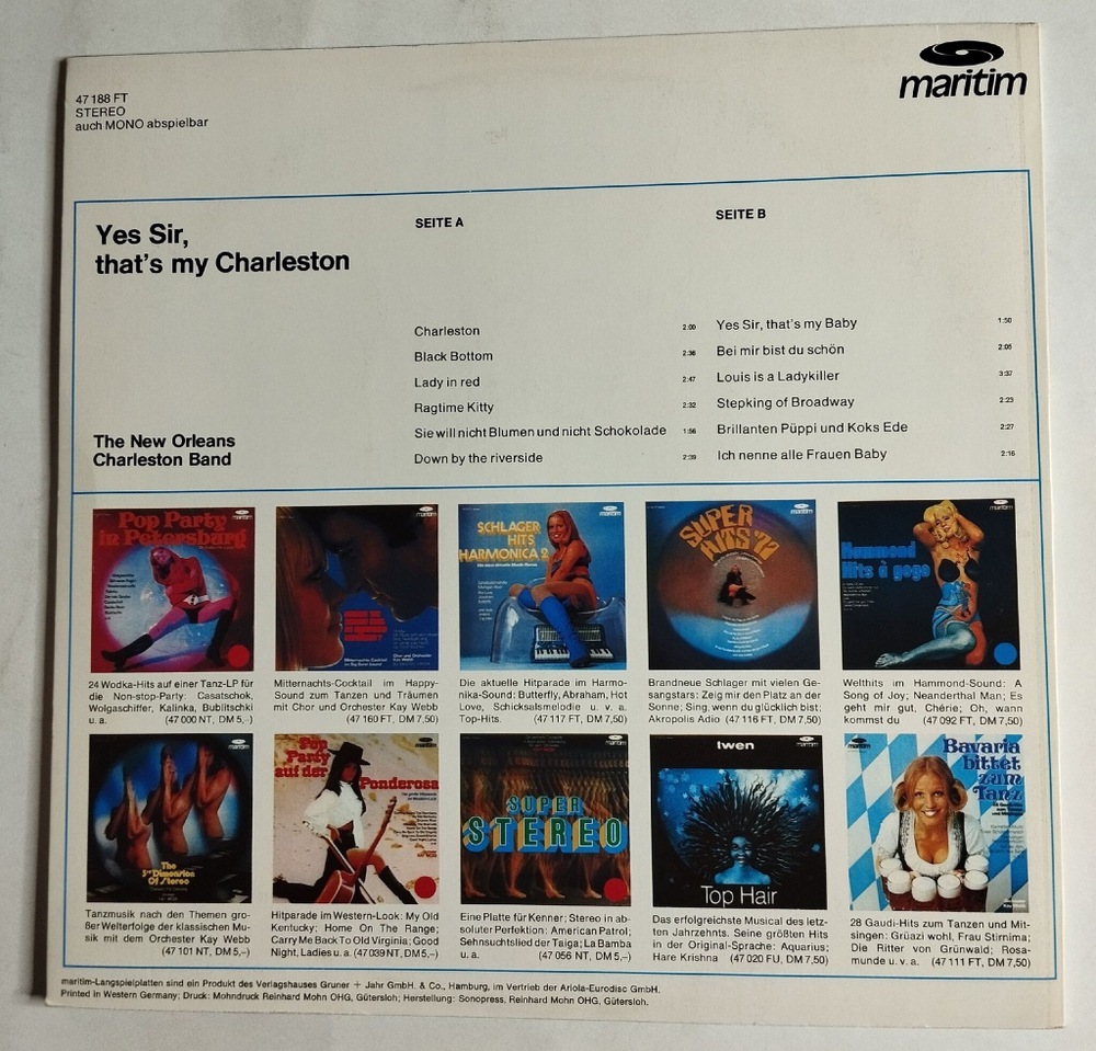 Винтажная виниловая пластинка LP The New Orleans Charleston Band Yes Sir, That My Charleston (Germany 1975)