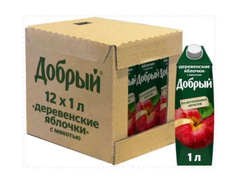 Добрый сок "Деревенские яблочки" 1,0 л. (12 шт. в упаковке)