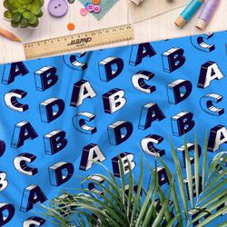 Ткань флис объёмные буквы на синем фоне