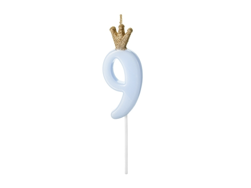 Голубая свеча с короной цифра "9"