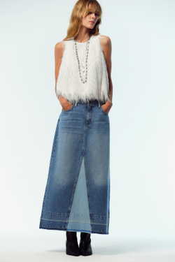 ZARA ДЖИНСОВАЯ ЮБКА-МИДИ Z1975 КОМБИНИРОВАННАЯ, ВЫЦВЕТШИЙ СИНИЙ