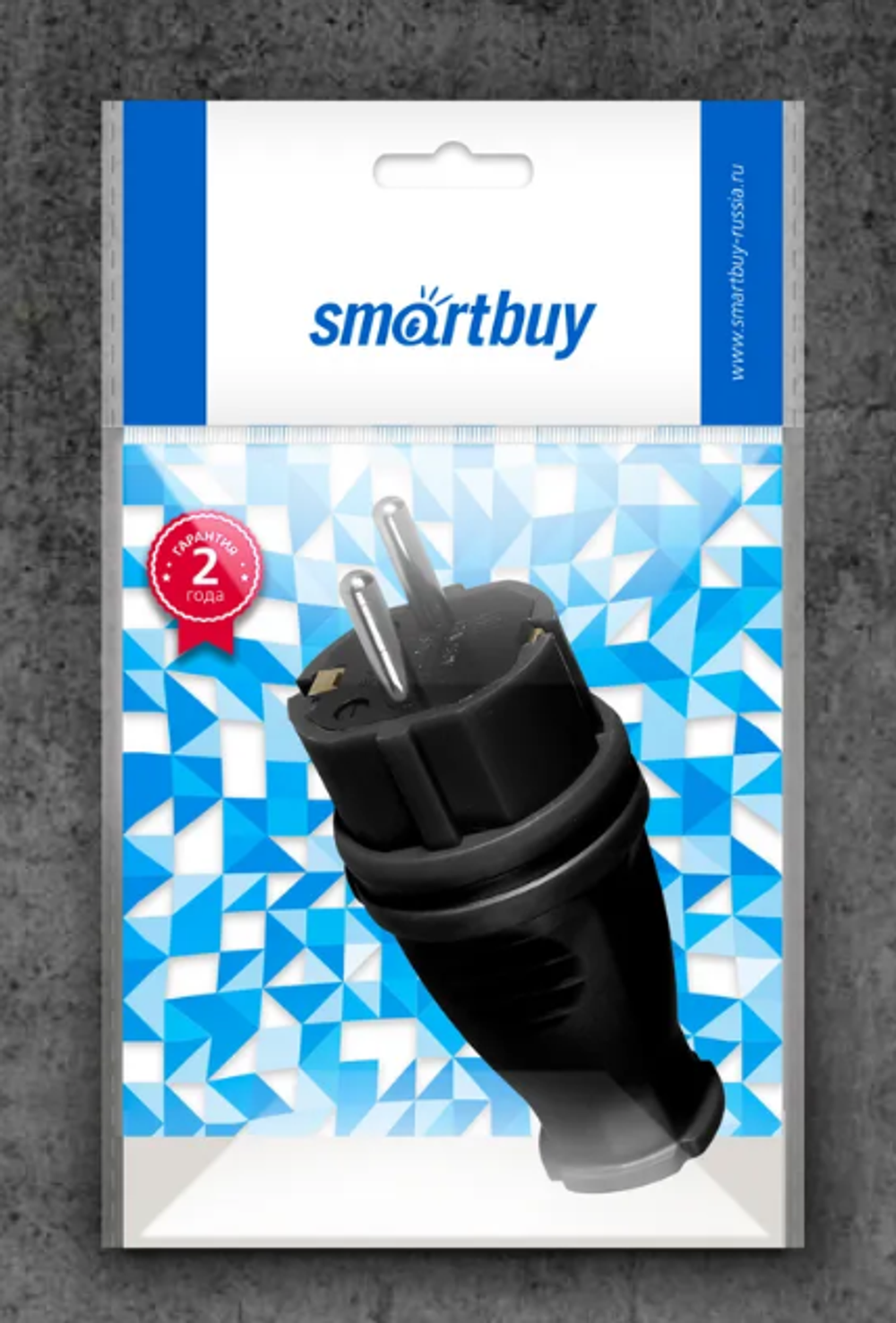 SmartBuy Вилка SBE-16-P07-R, прямая каучуковая 230В, 2P+PE, 16A, IP44