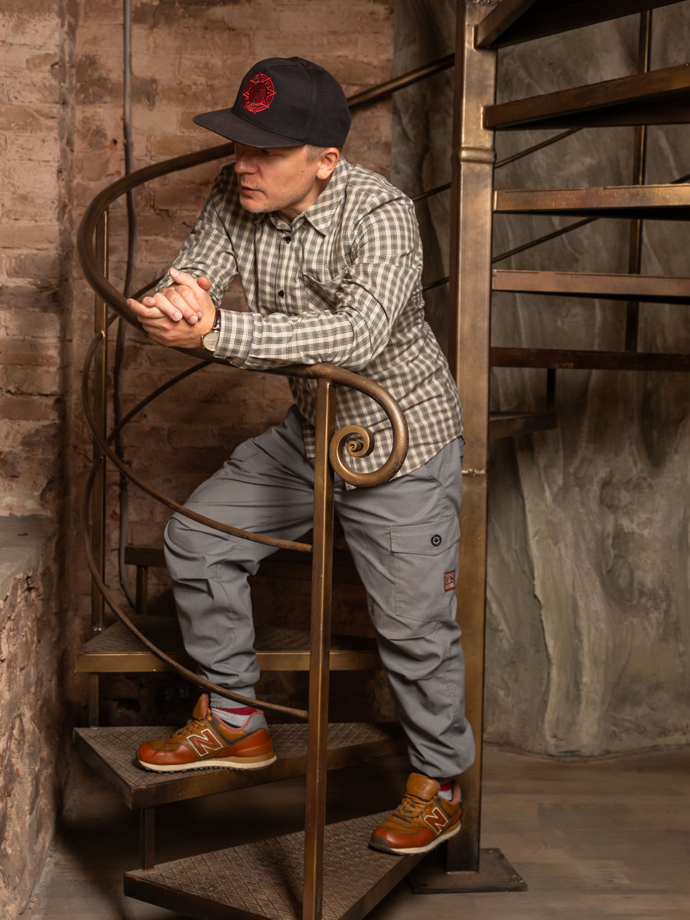 Сорочка Варгградъ мужская серо-бежевая клетка