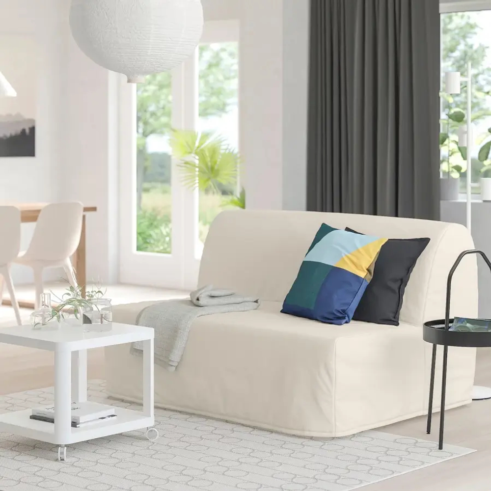 2-местный диван-кровать - IKEA LYCKSELE LÖVÅS/LOVAS/ЛИКСЕЛЕ ЛЕВОС ИКЕА, 87х100х142 см, бежевый
