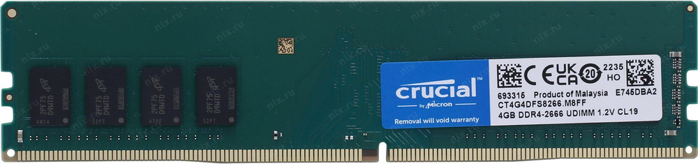 Модуль памяти Crucial DDR4 DIMM 4Gb PC4-21300 CL19