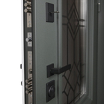 Стальная дверь "Цаворит" с окном и лазерной резкой (терморазрыв 3к). Заказная модель.