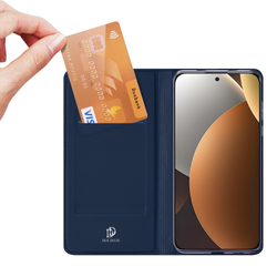 Чехол книжка из PU кожи синего цвета для Xiaomi Redmi Note 15 Pro 5G, серия Skin Pro Series от Dux Ducis