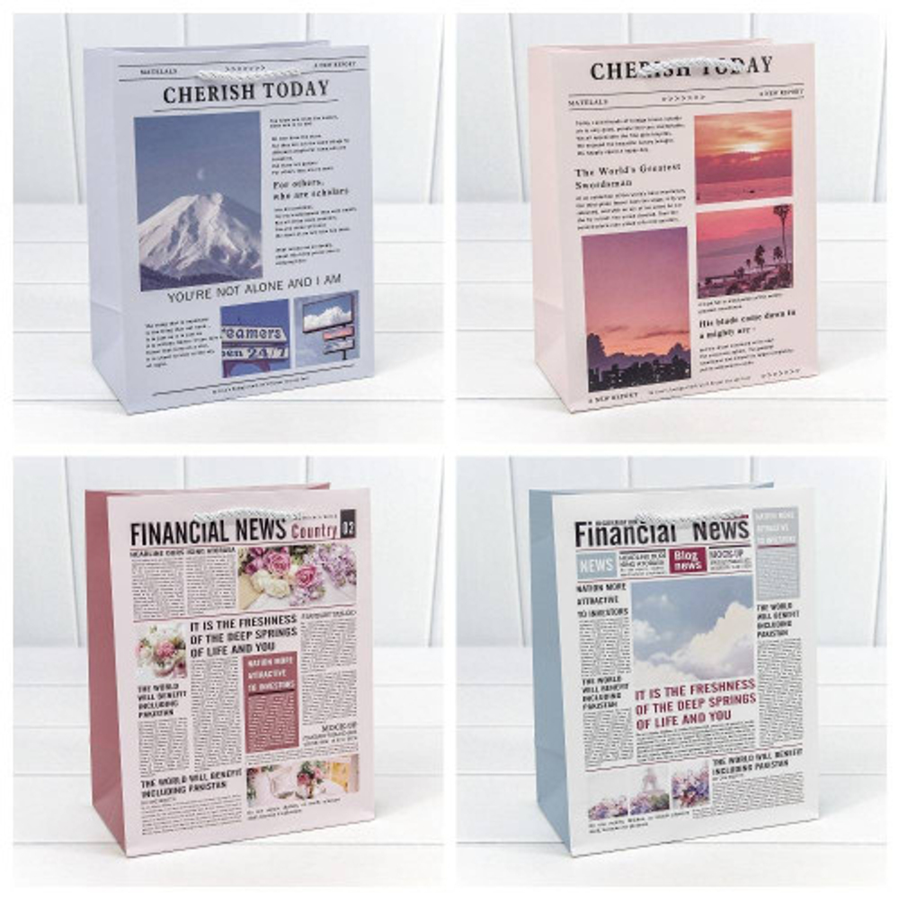 Пакет подарочный 18х23х10см Фигуры и узоры "Газета" (Микс)