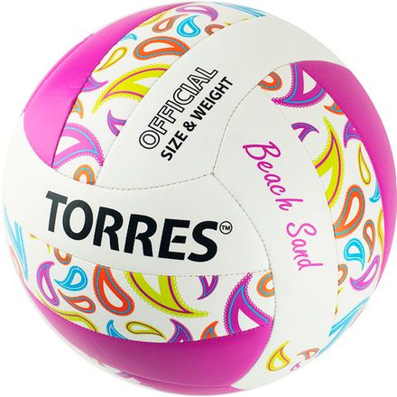 Мяч вол. пляжн. TORRES Beach Sand Pink, V32085B, р.5, синт.кожа (ТПУ),маш.сш,бут.кам,бел-роз