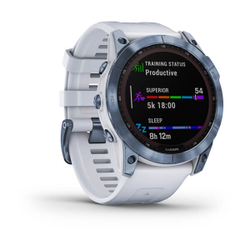 Умные часы Garmin Fenix 7X Sapphire Solar титановый синий минерал DLC с белым ремешком