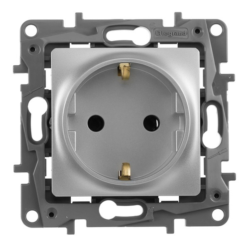 Розетка Legrand Etika с заземлением, винтовой зажим, алюминий 672421