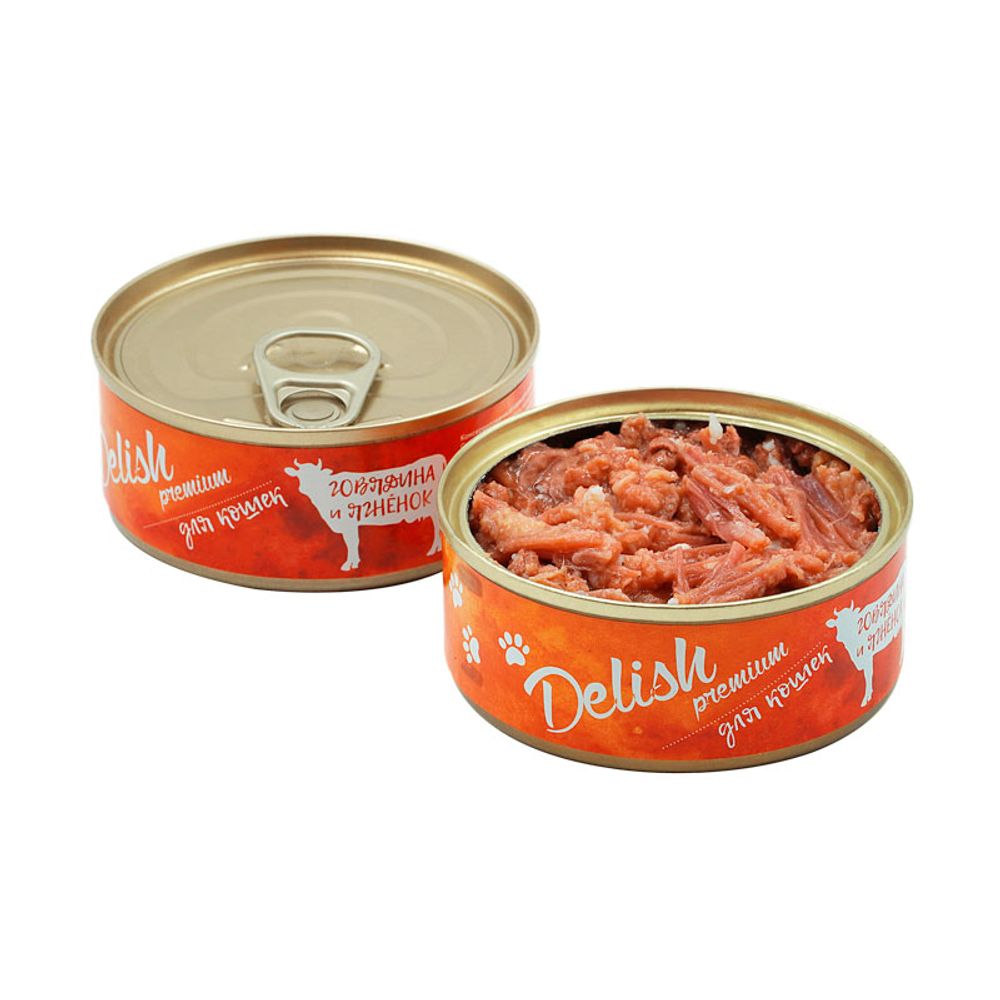 Консервы DELISH Premium для кошек с говядиной и ягненком - 100 гр