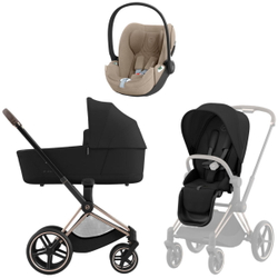 Коляска 3 в 1 Cybex Priam IV Rosegold complete и автокресло Cloud T i-Size Cozy Beige Plus Sepia Black