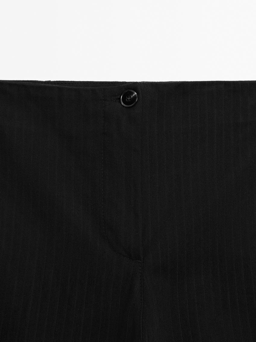 Massimo Dutti Брюки из хлопка с широкими штанинами и полосками, черный