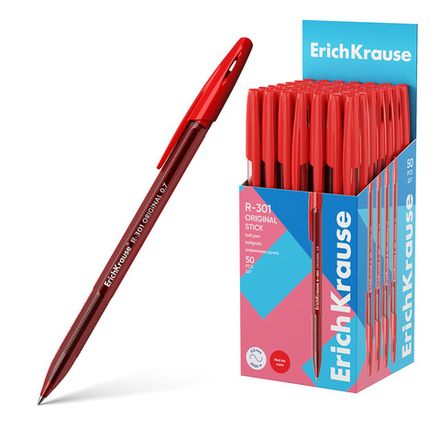 Ручка шариковая ErichKrause R-301 Stick Original красная, 0.7мм, 1шт