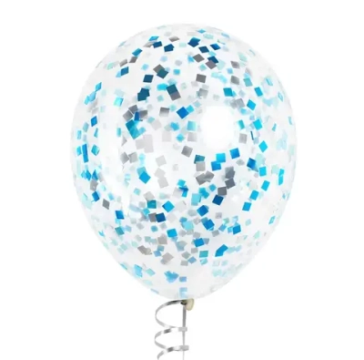 Латексный шар с мелким голубое ассорти конфетти, квадрат, 36 см