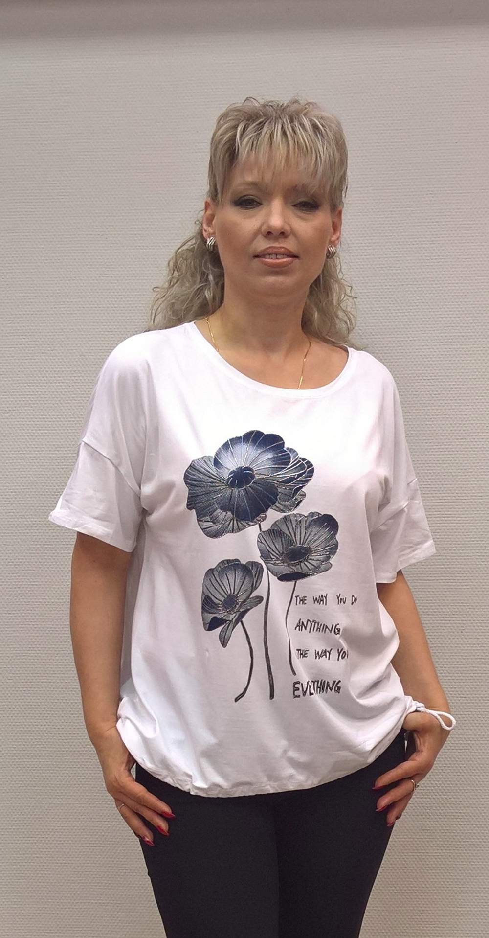 Блузон с коротким рукавом и принтом "цветочки"