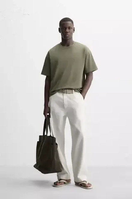 ZARA БАЗОВАЯ ФУТБОЛКА HEAVY WEIGHT, ХАКИ