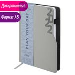 Ежедневник датированный 2022 А5 138x213 мм BRAUBERG "Up", под кожу, софт-тач, держатель для ручки, серый, 112807