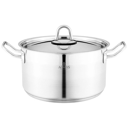 КАСТРЮЛЯ AGNESS 22X12 СМ 4,2 Л ВЫСОКОКАЧЕСТВЕННАЯ НЕРЖ СТАЛЬ 18/10 С КРЫШКОЙ НЖС