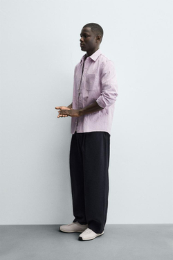 ZARA РУБАШКА В ПОЛОСКУ С ЭФФЕКТОМ ПОТЕРТОСТИ, РОЗОВЫЙ/ЛИЛОВЫЙ