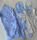 Комплект на выписку "Малышки" (7 пр.) - лето (плед,комб.-мол, комб-кн,шап. с отв, шап.,цап.,бант (Цвет: Розовый)