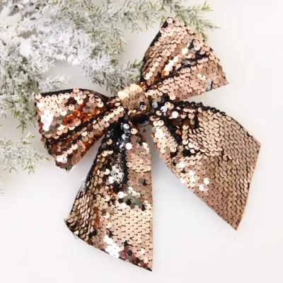 Бант на ёлку «Сияние» 16*17 см, Розовое золото