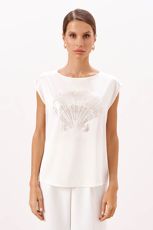 23300 Блузка женская (молочный с серебристой печатью)