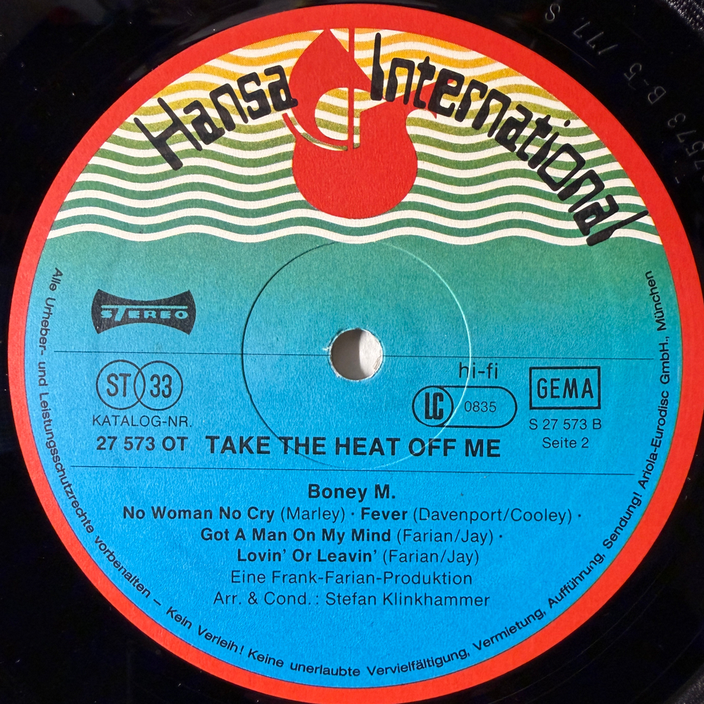 Boney M. ‎– Take The Heat Off Me (Германия 1977г.)Т