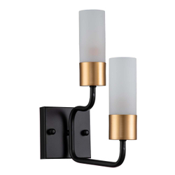 Настенный светильник 2x40Вт E14, металл/стекло, чёрный/золото, плафон белый матовый