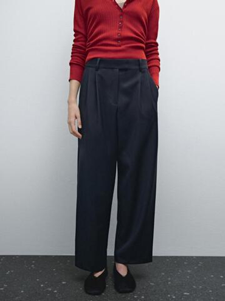 Massimo Dutti Брюки прямого кроя из тонкой шерсти, темно-синий