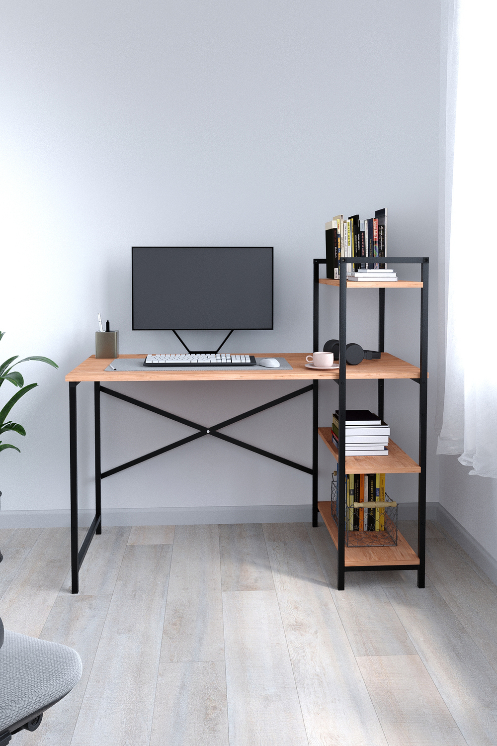 Рабочий стол с вертикальными полками 120х60 - сосна