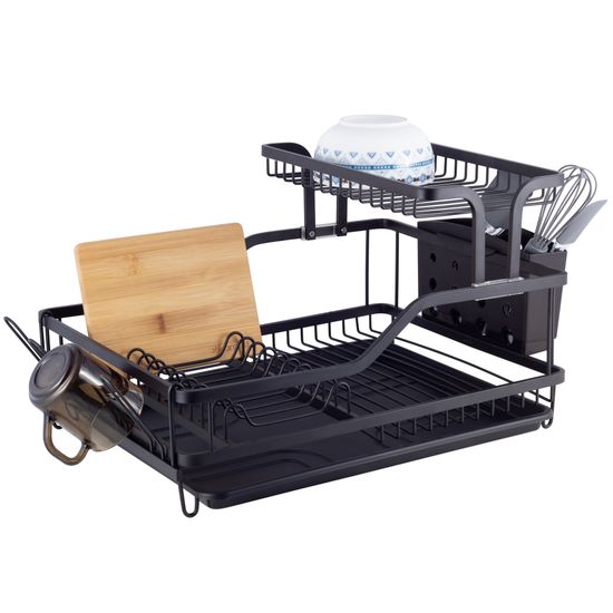 Сушилка для посуды из алюминия с поддоном Kamille KM-0750 (черная 57,5х35х27,5 см.)