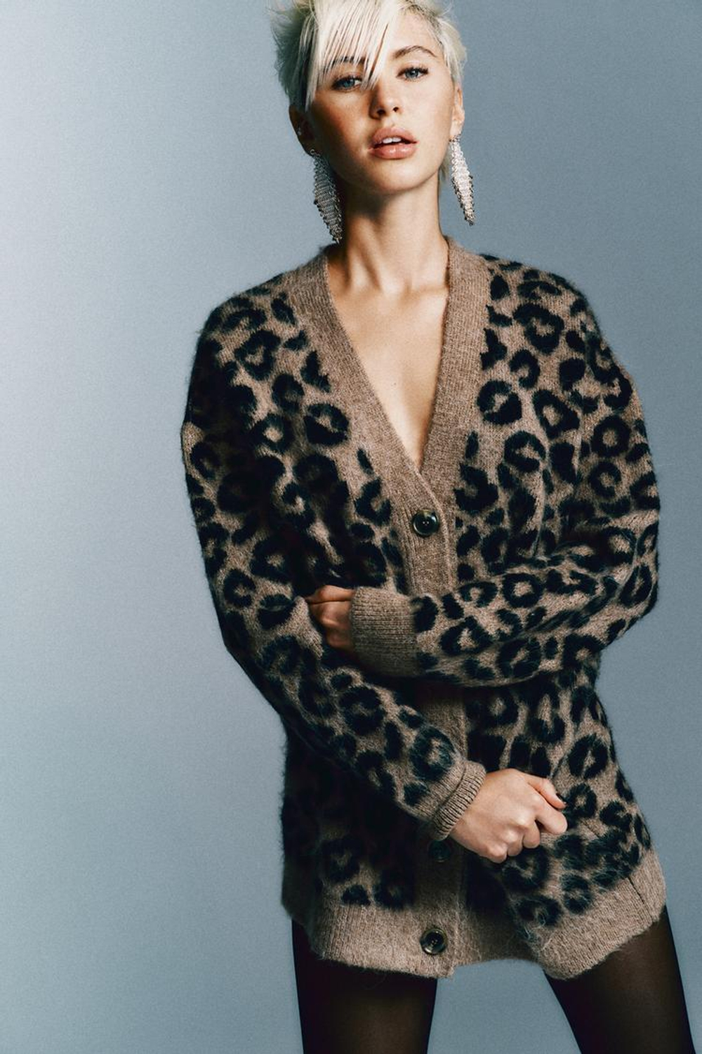 ZARA ЖАККАРДОВЫЙ КАРДИГАН ОВЕРСАЙЗ С АНИМАЛИСТИЧЕСКИМ ПРИНТОМ, ЛЕОПАРДОВЫЙ