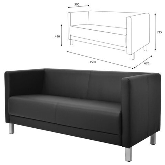 Диван мягкий трехместный "Атланта", "М-01", 1500х670х715, c подлокотниками, экокожа, черный