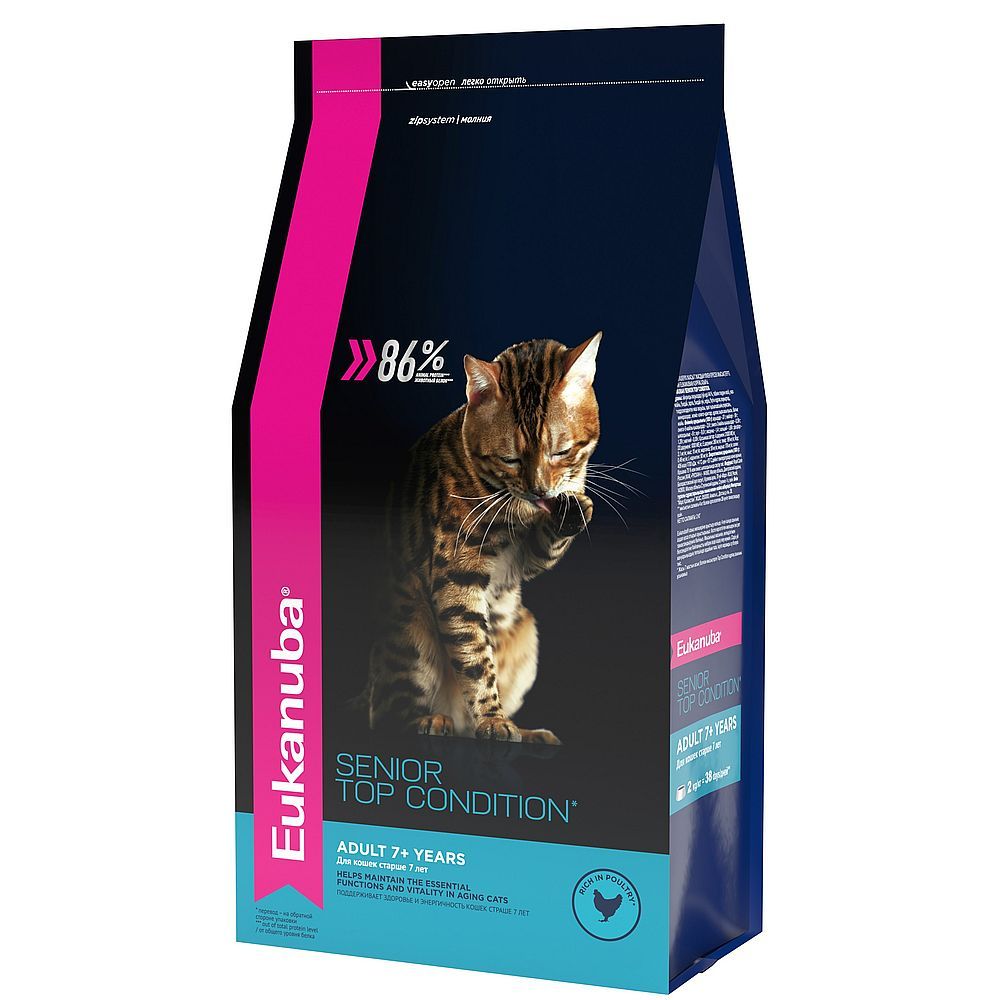 Сухой корм для пожилых кошек Eukanuba Senior Top Condition с домашней птицей, Пакет 400 г