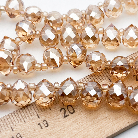 Бусина Капля, стекло, цвет персиковый, размер 10,8*7,9 мм, цена за 12-13 шт (1/4 нити)