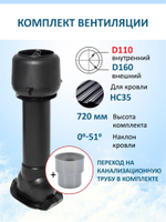 Вент. выход утепленный c колпаком D160 высотой Н-700 с переходом D110, для кровельного профнастила 35мм