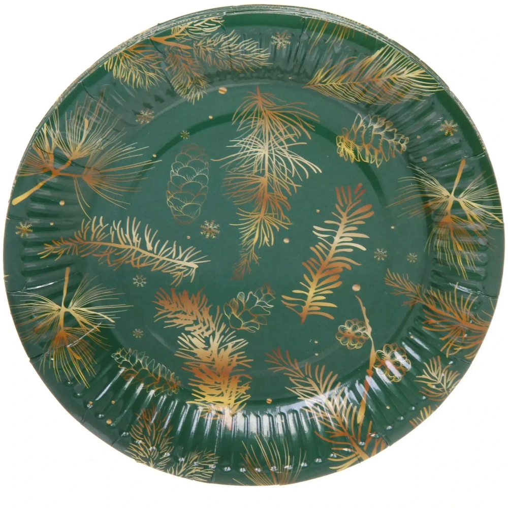 Тарелка бумажная 18 см в наборе 10 шт «Хвойная веточка», изумруд