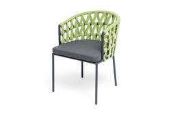 "Диего" стул плетеный из роупа, каркас из стали темно-серый (RAL7024) муар, роуп салатовый меланж круглый, ткань темно-серая 027