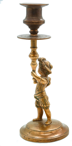 Маленький паж. Антикварный бронзовый коллекционный подсвечник Glasar. Англия. XIX век.
