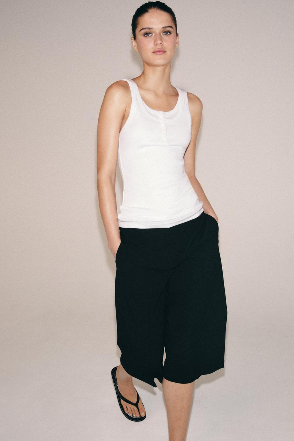 ZARA ТОП В РУБЧИК С ПУГОВИЦАМИ, БЕЛЫЙ