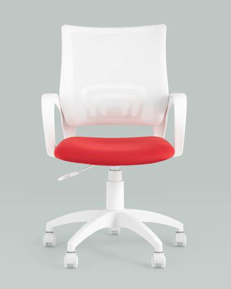 Кресло офисное Topchairs ST-BASIC-W спинка белая сетка сиденье красная ткань крестовина белый пластик