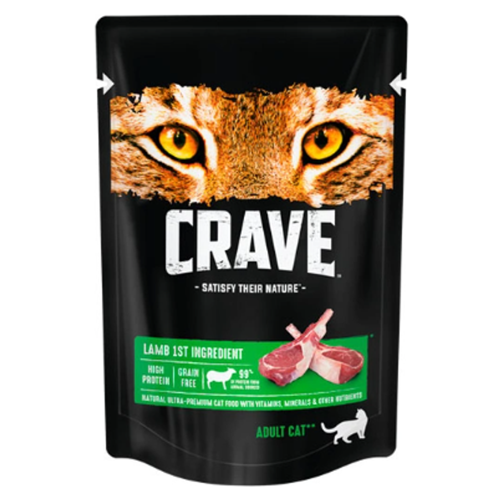 Crave корм консервированный для взрослых кошек ягненок в желе (пауч) 70гр