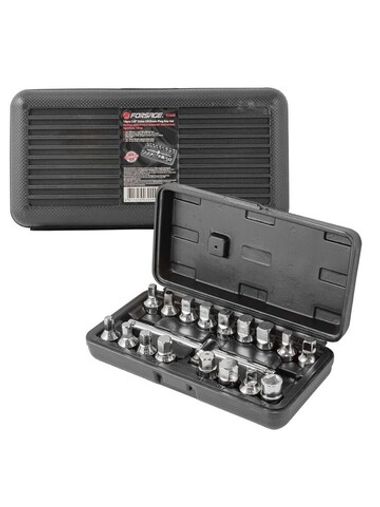 Набор инструментов для масляных пробок 3/8''18пр.(квадрат: 7,8,10-14мм,5/16'',3/8'',Н:8,9,10,12,14,17мм,треугольник 10мм,внутр.квадрат10мм)в кейсе Forsage F-915G2B