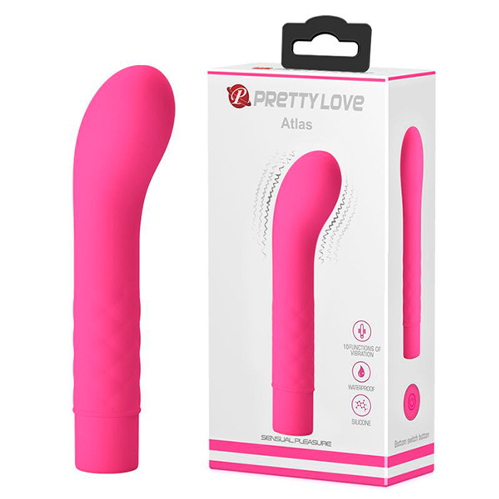Розовый вибратор с загнутым кончиком 14см Pretty Love Atlas BI-014721