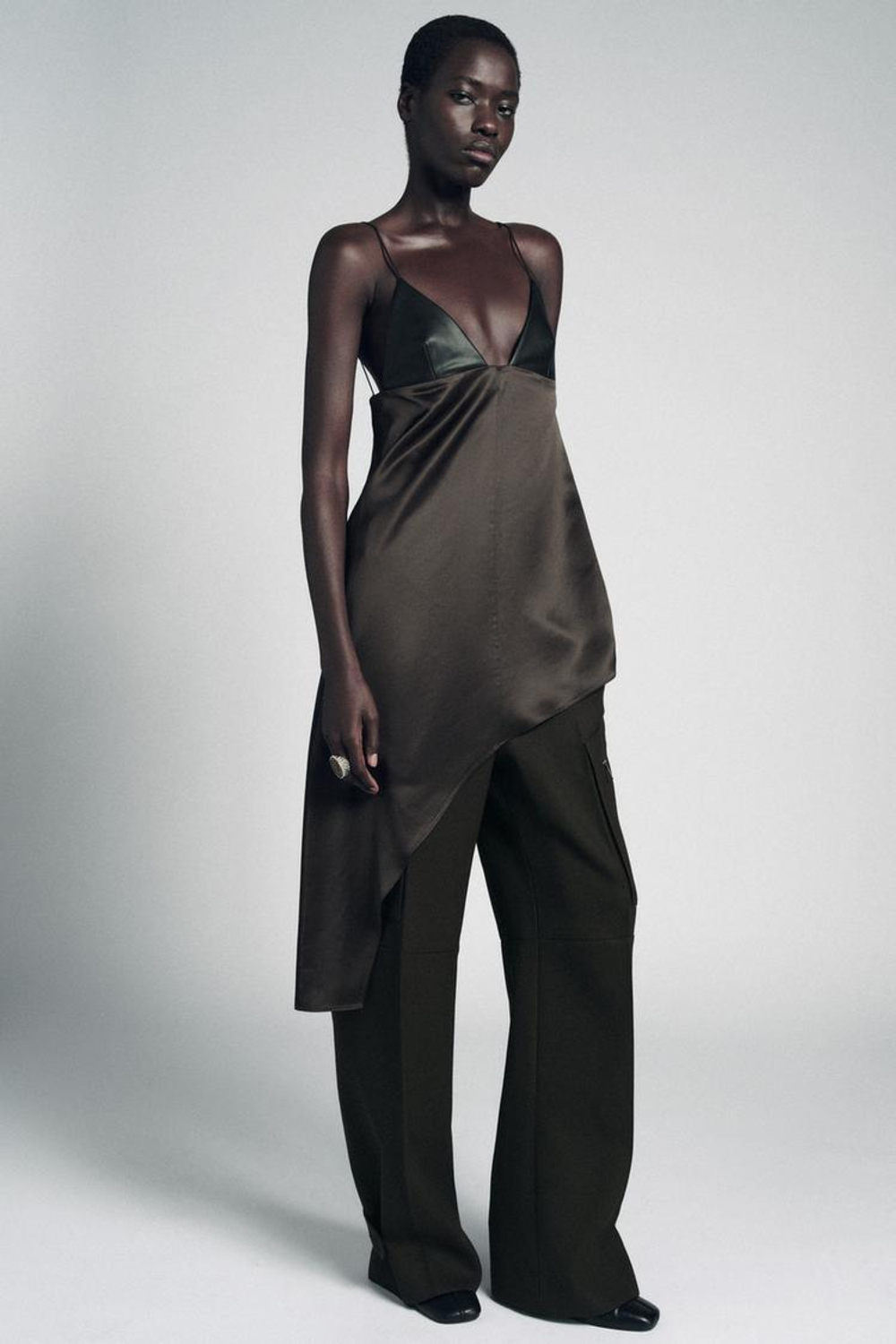 ZARA КОМБИНИРОВАННЫЙ АСИММЕТРИЧНЫЙ ТОП — ZW COLLECTION, ШОКОЛАДНЫЙ