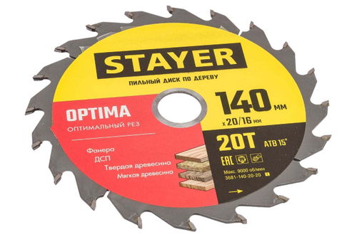 Диск пильный по дереву Оптимальный рез (140x20/16 мм; 20T) Stayer 3681-140-20-20_z01