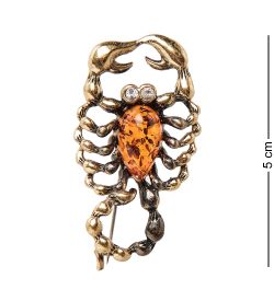 AM-1966 Брошь «Скорпион» (латунь, янтарь)